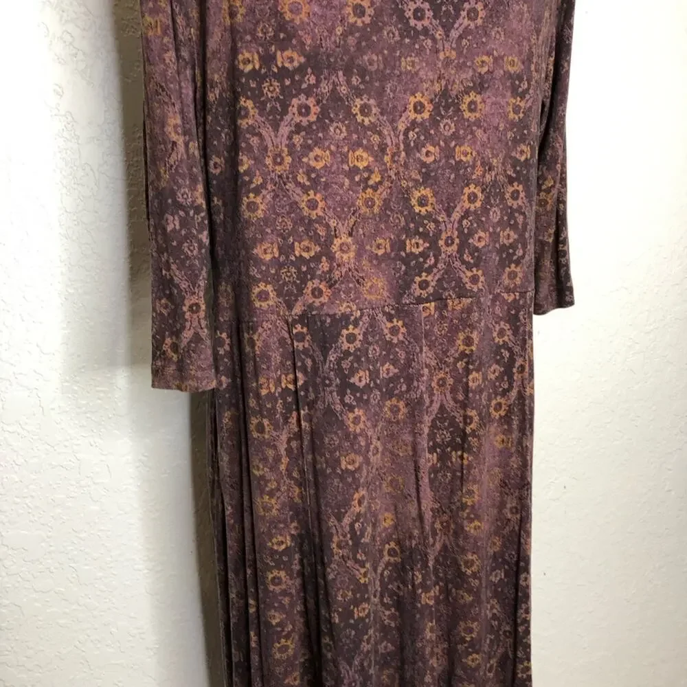 Peruvian Connection maroon purple gold floral midi dress size Extra Large XL